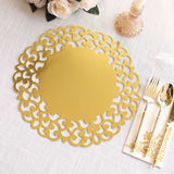 6 Pack Metallic Gold Laser Cut Disposable Dining Table Mats with Floral Rim
