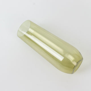 Green glass vase with a sleek, modern design.