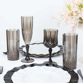 Elegant Black Crystal Cut Wedding Flute Glasses Elegant Black Crystal Cut Wedding Flute Glasses