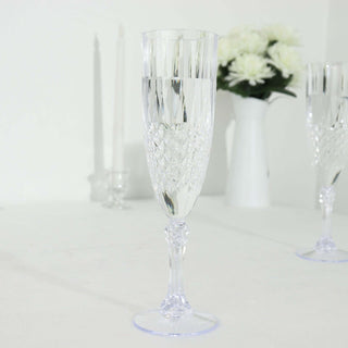 Clear Crystal Cut Reusable Plastic Wedding Flute Glasses Clear Crystal Cut Reusable Plastic Wedding Flute Glasses