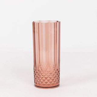 Decorative and Durable: Dusty Rose Crystal Cut Reusable Plastic Highball Drink Glasses Decorative and Durable: Dusty Rose Crystal Cut Reusable Plastic Highball Drink Glasses