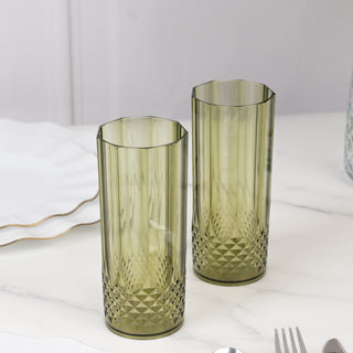 Crystal-Cut Dusty Sage Green Plastic Cocktail Tumblers Crystal-Cut Dusty Sage Green Plastic Cocktail Tumblers