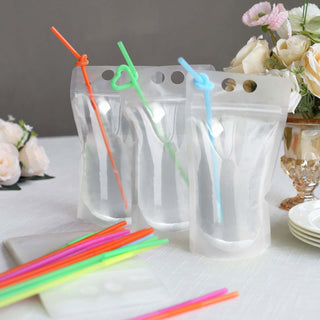 Translucent Stand-Up Plastic Smoothie Drink Bags with Straws - Bulk Juice Pouches for Every Event Translucent Stand-Up Plastic Smoothie Drink Bags with Straws - Bulk Juice Pouches for Every Event