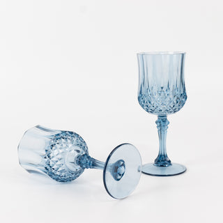<strong>Beautiful Dusty Blue Wine Goblets with Crystal-Cut Finish</strong> <strong>Beautiful Dusty Blue Wine Goblets with Crystal-Cut Finish</strong>