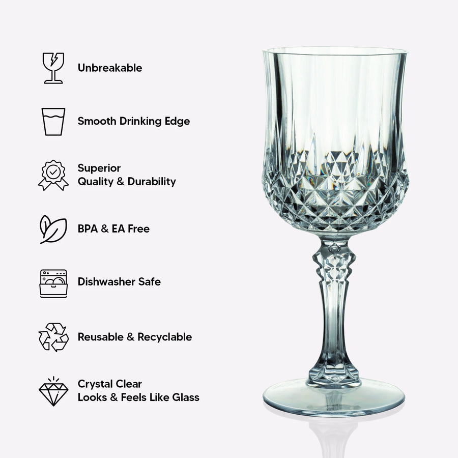 6 Pack | 8oz Clear Crystal Cut Reusable Plastic Cocktail Goblets