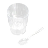 24 Pack | 5oz Clear Mini Ribbed Pedestal Disposable Snack Cups With Spoons#whtbkgd
