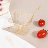 24 Pack | 2oz Gold Glittered Clear Disposable Square Snack Bowl and Spoon Set