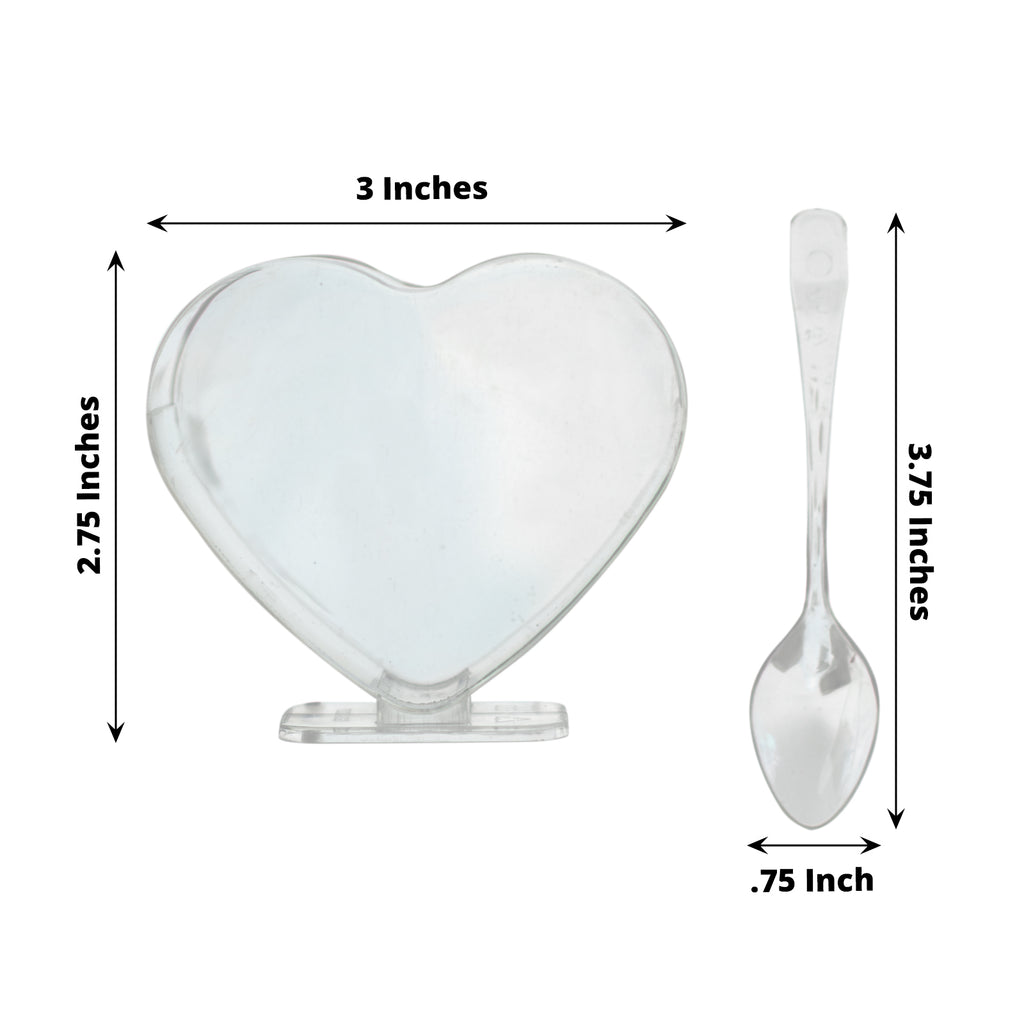 24 Clear 5 oz Ribbed Round Plastic Dessert Cups with Spoons Set