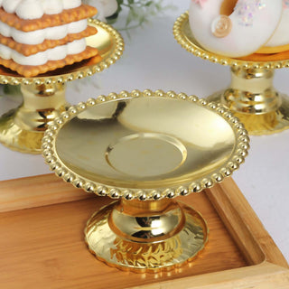 Elegant Gold Mirror Finish Mini Plastic Pedestal Cake Stands Elegant Gold Mirror Finish Mini Plastic Pedestal Cake Stands