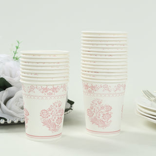 <strong>Beautiful White Pink Damask Floral Paper Cups</strong> <strong>Beautiful White Pink Damask Floral Paper Cups</strong>