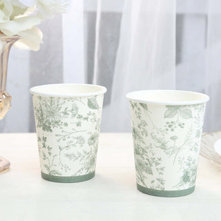 <strong>Eco-Friendly White Sage Green Floral Print Paper Cups</strong> <strong>Eco-Friendly White Sage Green Floral Print Paper Cups</strong>