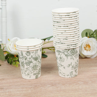 Sage Green French Toile Paper Cups for Events Sage Green French Toile Paper Cups for Events