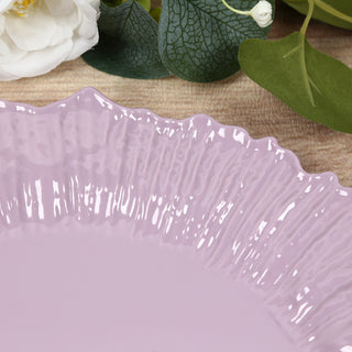 Lavender decorative plate with a textured rim and glossy finish.