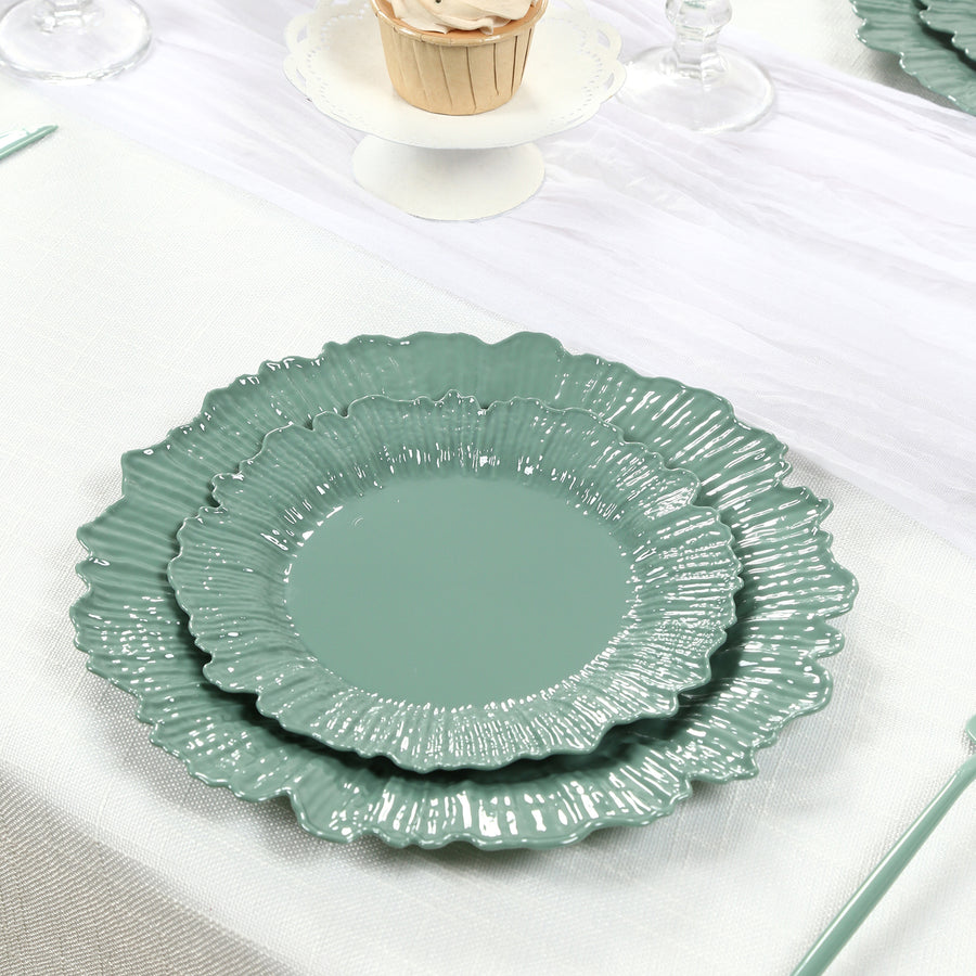 20-Pack 7inch Plastic Dessert Plates – Dusty Sage Green Reef Design Appetizer Salad
