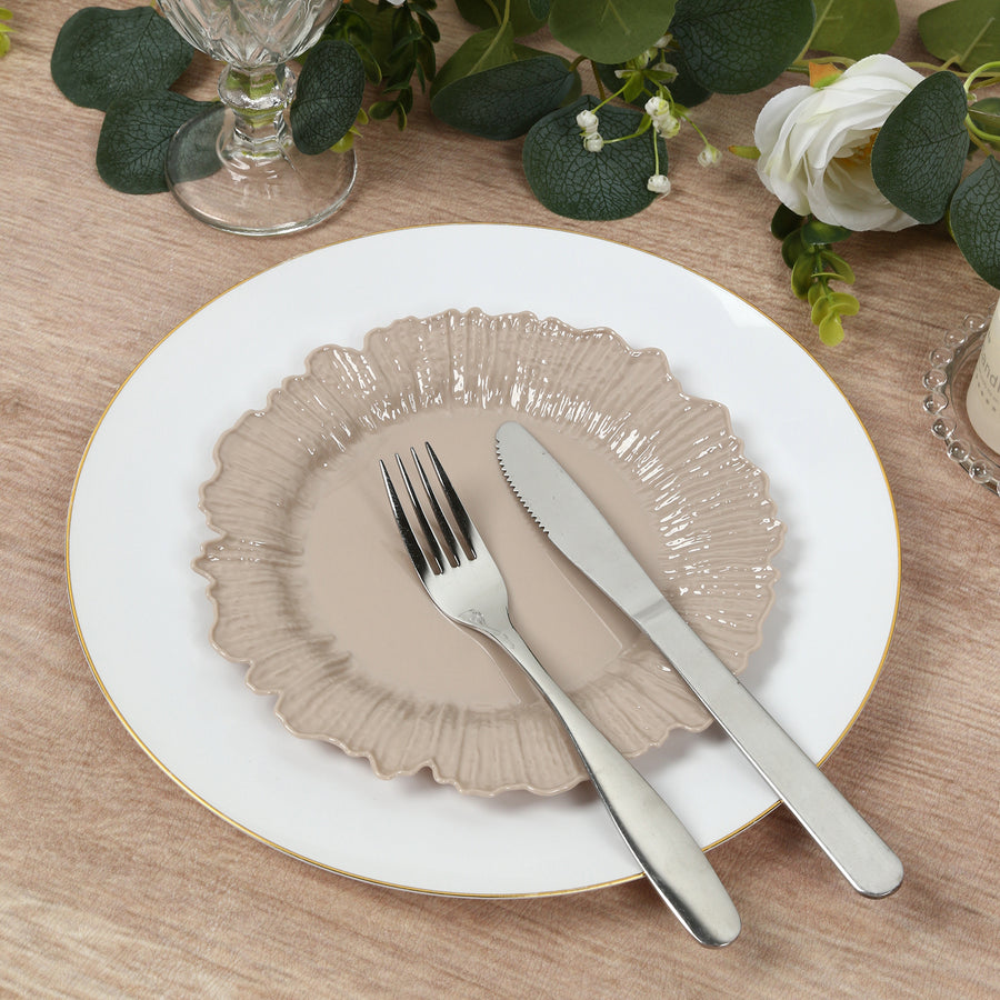 20-Pack 7" Plastic Dessert Plates – Taupe Reef Design Appetizer Salad Party Plates