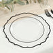 10-Pack Plastic Round Dinner Plates in Clear with Black Scalloped Rim - Disposable Party Plates