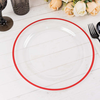 Elegant Clear Regal Disposable Party Plates With Red Rim Elegant Clear Regal Disposable Party Plates With Red Rim