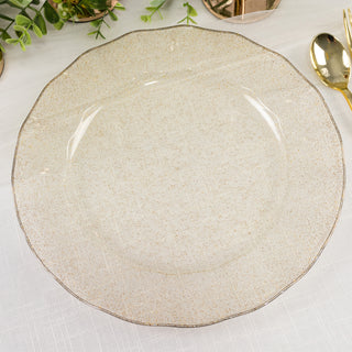 <strong>11" Elegant Gold Glitter Plastic Dinner Plates with Gold Ruffled Rim</strong> <strong>11" Elegant Gold Glitter Plastic Dinner Plates with Gold Ruffled Rim</strong>
