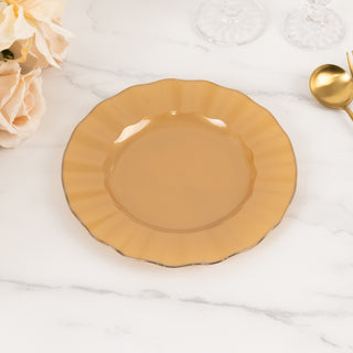 <strong>9" Elegant Gold Plastic Dinner Plates with Ruffled Rim</strong> <strong>9" Elegant Gold Plastic Dinner Plates with Ruffled Rim</strong>