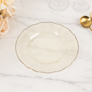 <strong>9" Elegant Gold Glitter Plastic Dinner Plates with Gold Ruffled Rim</strong> <strong>9" Elegant Gold Glitter Plastic Dinner Plates with Gold Ruffled Rim</strong>
