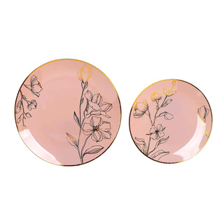 <strong>Fancy Dusty Rose Plastic Party Plates with Metallic Gold Floral Design</strong> <strong>Fancy Dusty Rose Plastic Party Plates with Metallic Gold Floral Design</strong>