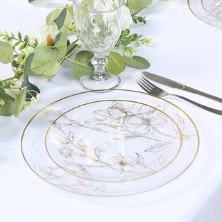 <span>Sophisticated Clear Plastic Party Plates With Metallic Gold Floral Design</span> <span>Sophisticated Clear Plastic Party Plates With Metallic Gold Floral Design</span>