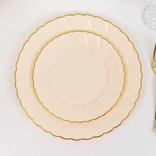 Elegant Ivory and Gold Flair Rim Disposable Salad Plates Elegant Ivory and Gold Flair Rim Disposable Salad Plates