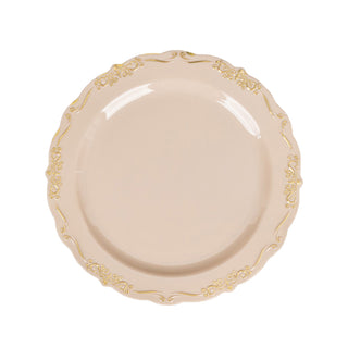 Elegant Taupe with Gold Vintage Rim Disposable Salad Plates