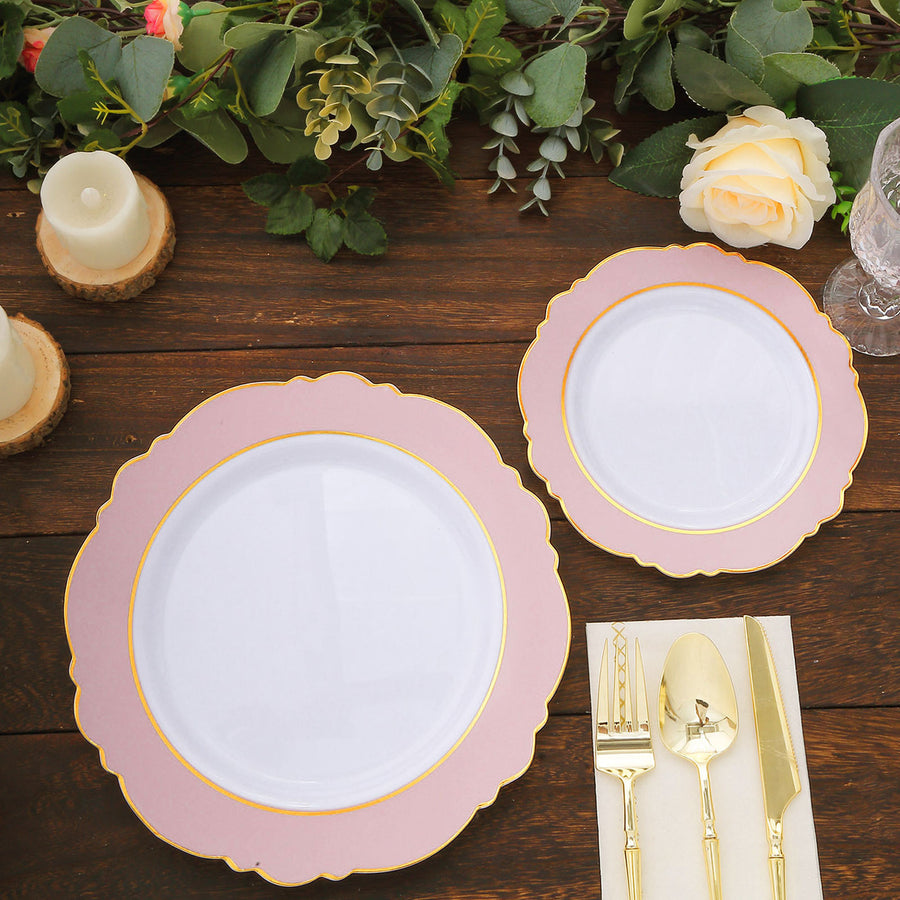 10 Pack 8inch Blush Rose Gold White Disposable Salad Appetizer Plates Round Blossom Design