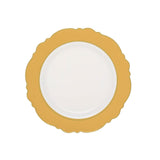 10 Pack | 8inch Gold / White Disposable Salad Appetizer Plates With Round Blossom Design#whtbkgd