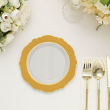 10 Pack | 8inch Gold / White Disposable Salad Appetizer Plates With Round Blossom Design