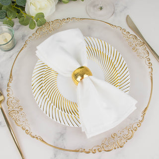 Elevate Your Table Settings with Our White / Gold Disposable Round Plates