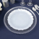 10-Pack Plastic 10inch Round Dinner Plates in Pearl White Sunflower with Silver Scalloped