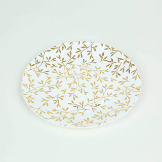 <strong>Beautiful White Round Plastic Dessert Plates with Gold Leaf Design for Memorable Events</strong> <strong>Beautiful White Round Plastic Dessert Plates with Gold Leaf Design for Memorable Events</strong>