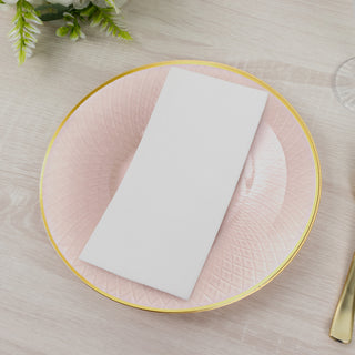 Elegant pink plate with a white napkin, perfect for dining settings.