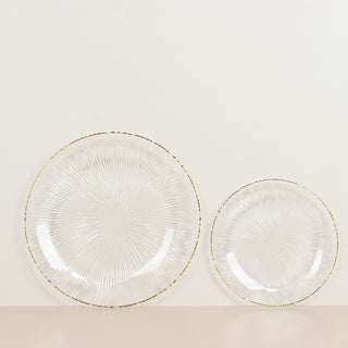 Clear glass plates with gold rim, set of two.