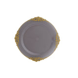 10 Pack Transparent Black Disposable Party Plates with Gold Leaf Embossed Baroque Rim, Round Plastic