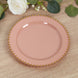 10-Pack Plastic 10" Round Dinner Plates in Dusty Rose with Gold Beaded Rim - Disposable Party Plates for Banquets & Festive Occasions