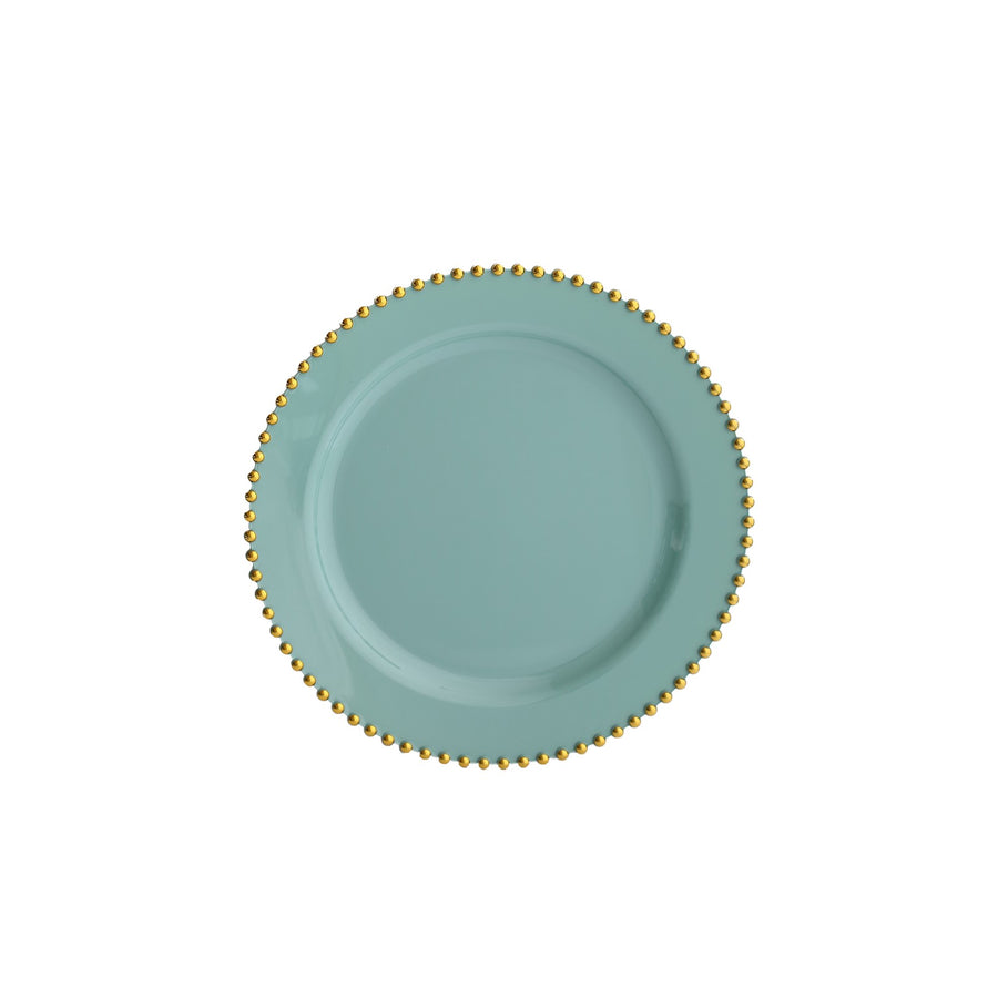 10 Pack Dusty Sage Disposale Party Plates with Gold Beaded Rim, 10inch Round Plastic Dinner Plates