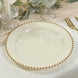 10-Pack Plastic 10" Round Dinner Plates in Ivory with Gold Beaded Rim - Disposable Party Plates for Banquets & Festive Occasions