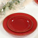 10-Pack Plastic 10" Round Dinner Plates in Red with Gold Beaded Rim - Disposable Party Plates for Banquets & Festive Occasions