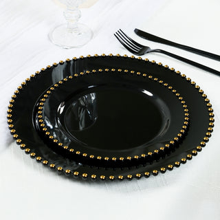 Stylish Sophistication with Black/Gold Rim Plastic Dessert Plates Stylish Sophistication with Black/Gold Rim Plastic Dessert Plates