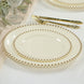 10-Pack Ivory Plastic Dessert Plates – Round with Gold Beaded Rim, Disposable for Parties & Event
