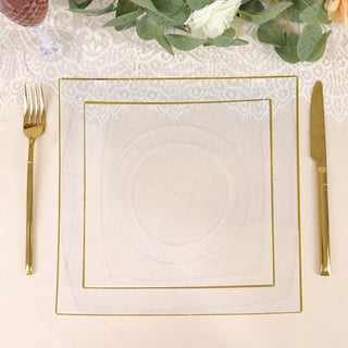 Elegant and Stylish Clear/Gold Concave Modern Square Plastic Dessert Plates Elegant and Stylish Clear/Gold Concave Modern Square Plastic Dessert Plates