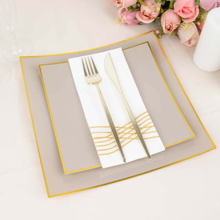 Affordable and Convenient Taupe/Gold Plastic Party Plates Affordable and Convenient Taupe/Gold Plastic Party Plates