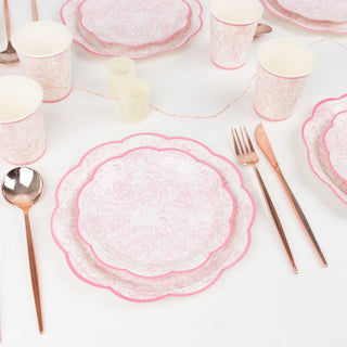 Pink White Vintage Floral Disposable Dinnerware