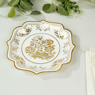 Stunning Damask Floral Print White Gold Paper Dessert Plates Stunning Damask Floral Print White Gold Paper Dessert Plates