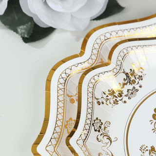 Timeless Convenience With Scalloped Rim White Gold Paper Salad Plates Timeless Convenience With Scalloped Rim White Gold Paper Salad Plates