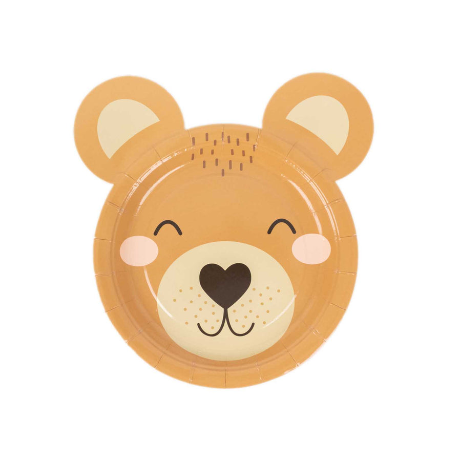 25 Pack Brown Teddy Bear Dessert Salad Paper Plates, 7inch Round Animal Eco-Friendly Baby#whtbkgd