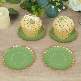<strong>Serve Your Tasty Treats in Style with Scalloped Rim Dusty Sage Green/Gold Tapas Plates</strong> <strong>Serve Your Tasty Treats in Style with Scalloped Rim Dusty Sage Green/Gold Tapas Plates</strong>